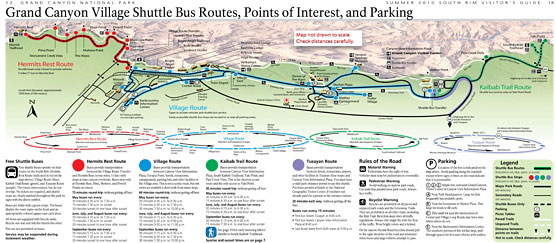 Grand Canyon South Rim Village Transit and parking map.