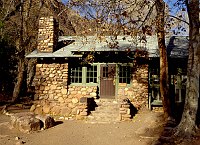 THE GUEST LODGE AT THE BOTTOM OF THE GRAND CANYON , PHANTOM RANCH, (1922) WAS DESIGNED BY MARY COLTER. NPS PHOTO. 