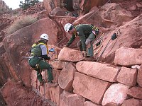 GRAND CANYON N.P. TRAIL CREW REPAIRING A SECTION OF THE S. KAIBAB TRAIL. RICHARD GOEPFRICH, NPS. 